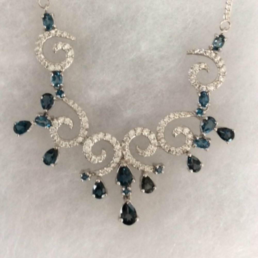 🌸🌟2 X HOST PICK 🌸🌟 NWT GENUINE Blue Topaz 14K Gold & Silver Necklace 21 In